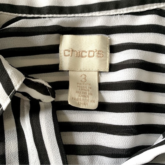 CHICO’S White Black Striped Asymmetrical Hem Button Down Tunic Shirt Size 3P - Picture 7 of 10
